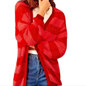 NWT FARM Rio Red and Pink Striped Cardigan